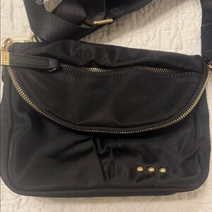 Chic Black Crossbody Bag with Gold Accents